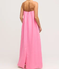 Delphi Organic Linen Strapless Dress In Rose