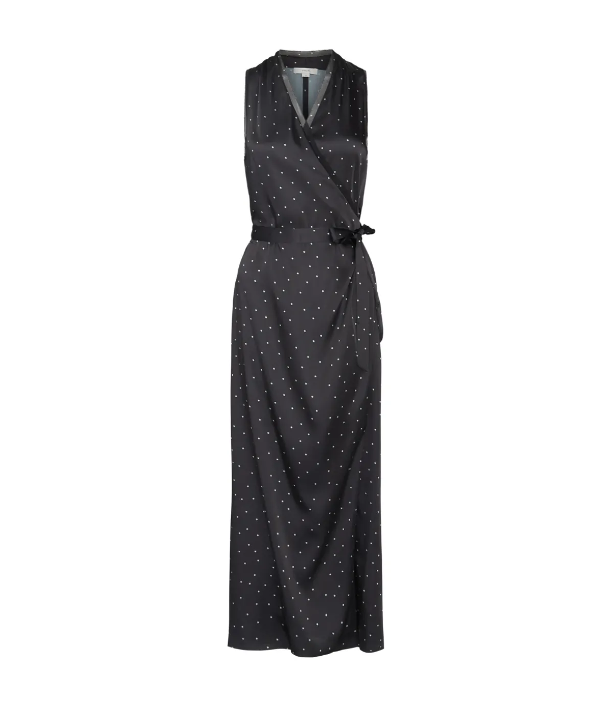 Dot Wrap Dress With Panelled Chiffon In Black