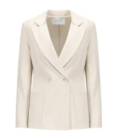Double Breasted Blazer With Shoulder Pads In Ivory
