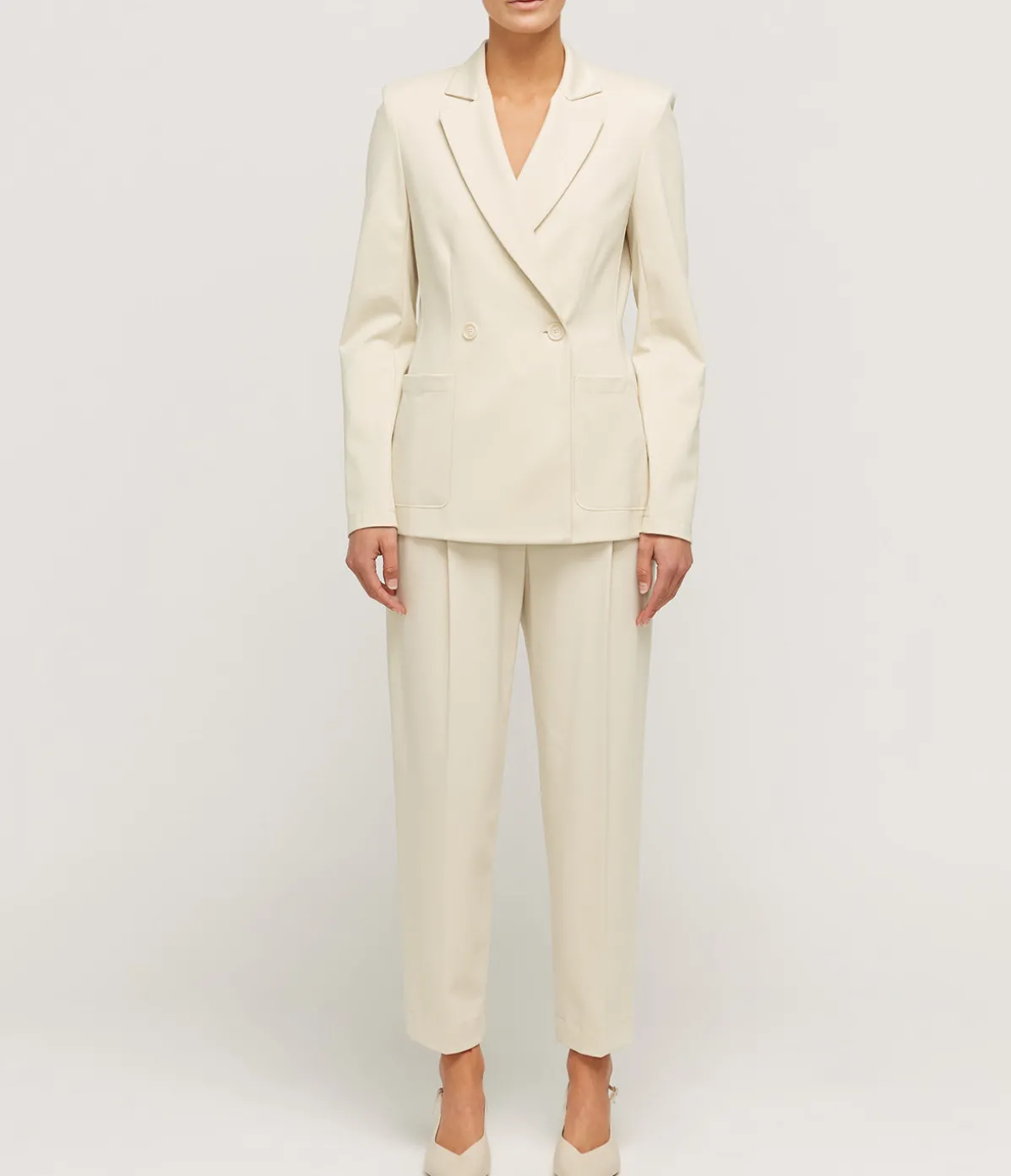 Double Breasted Blazer With Shoulder Pads In Ivory