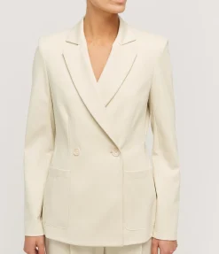 Double Breasted Blazer With Shoulder Pads In Ivory