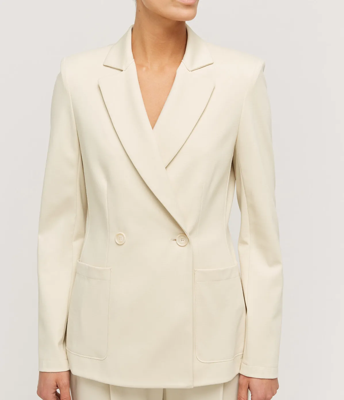 Double Breasted Blazer With Shoulder Pads In Ivory