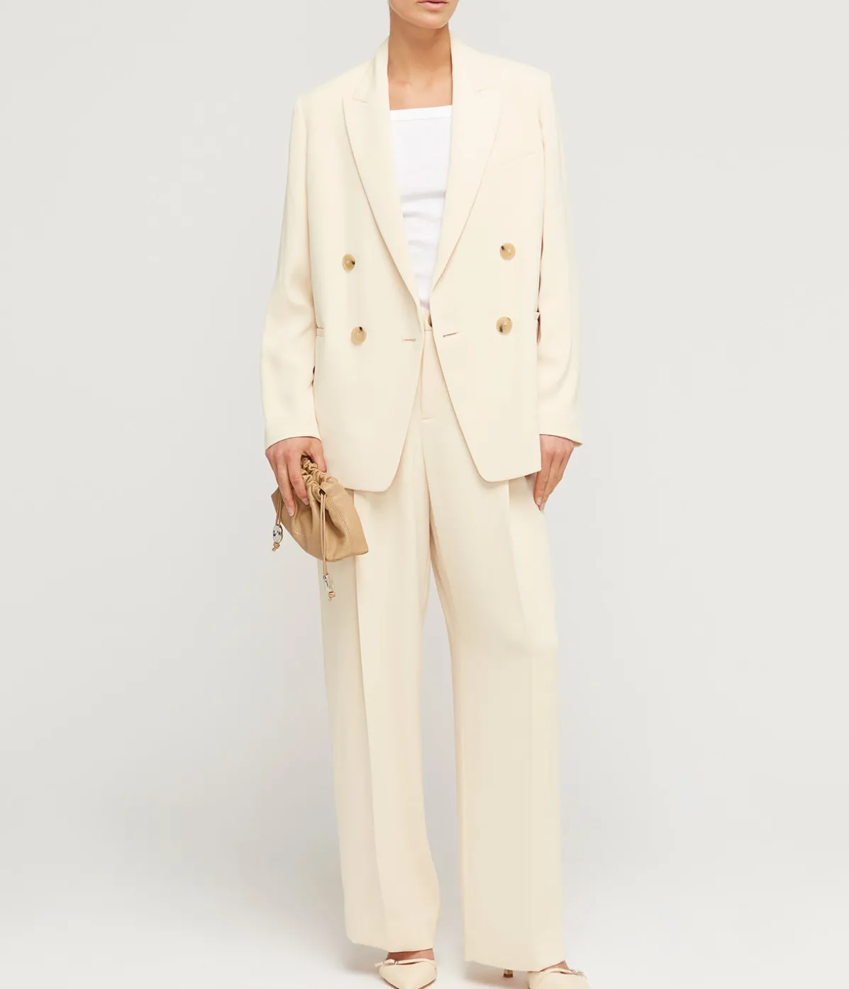 Double Breasted Crepe Blazer In Birch