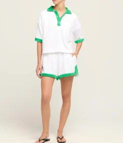 Estate Towelling Short In Bianco With Verde Trim