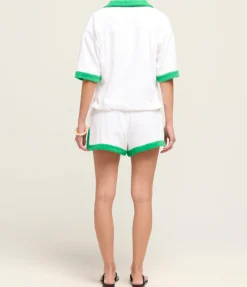 Estate Towelling Short In Bianco With Verde Trim