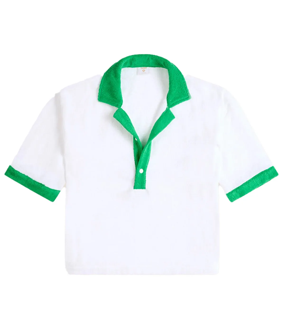 Estate Towelling Tee In Bianco With Verde Trim