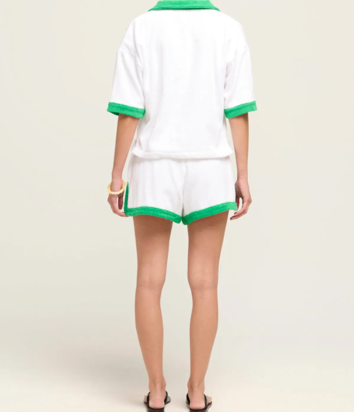 Estate Towelling Tee In Bianco With Verde Trim
