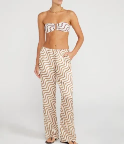 Fiji Silk Blend Trouser In Sand Wave Stripe