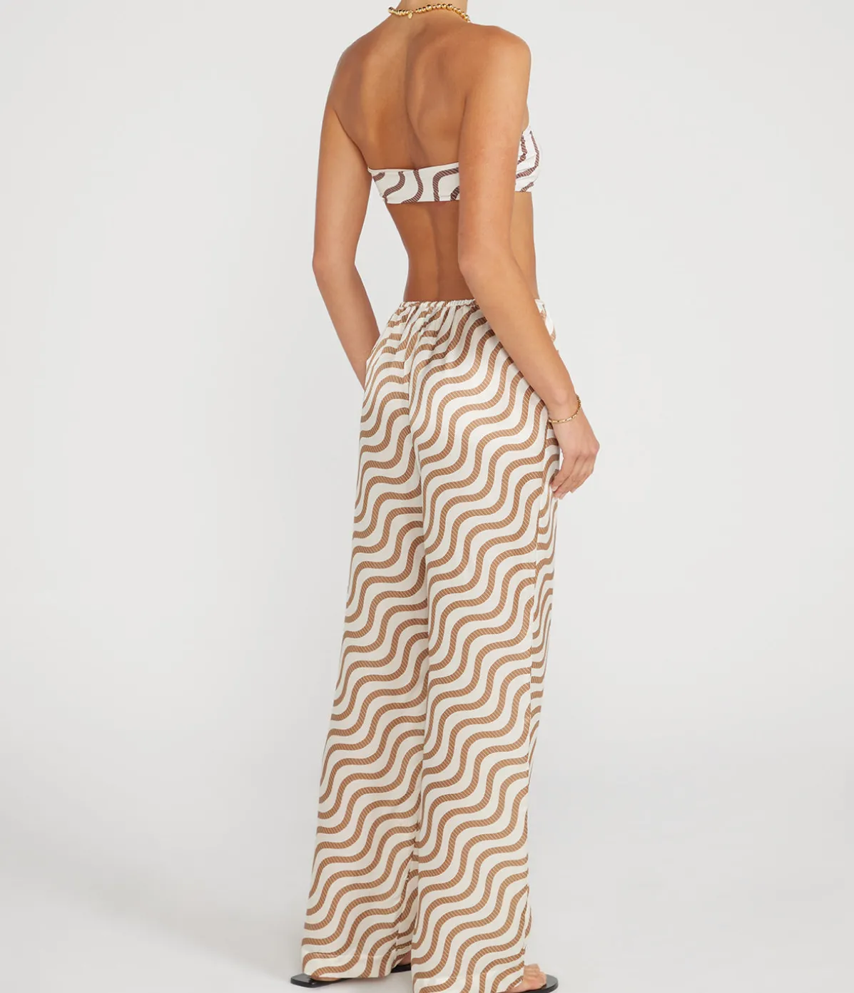 Fiji Silk Blend Trouser In Sand Wave Stripe