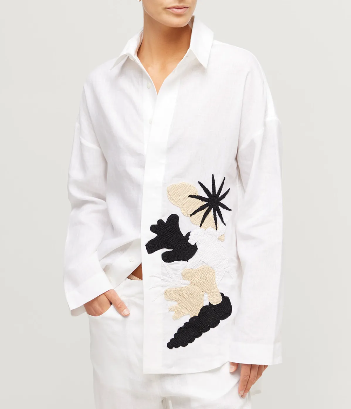 Fisherman Shirt With Crochet Detail In White