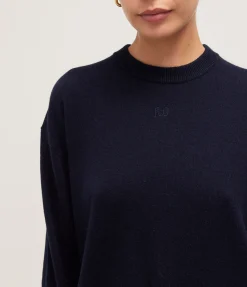 FWF Boyfriend Cashmere Crew Knit In Ink Navy