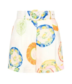 Gili Linen Belted Shorts In Plates