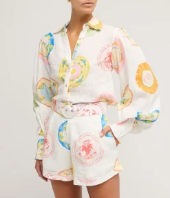 Gili Linen Belted Shorts In Plates