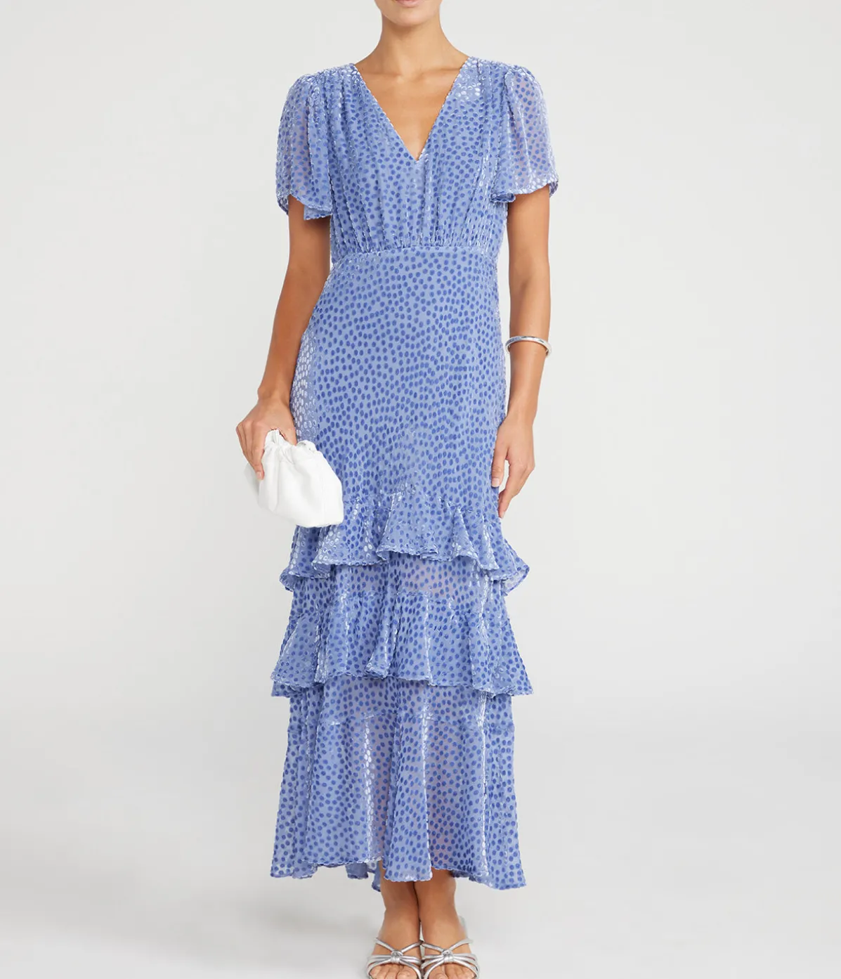 Gilly Tiered Dress In Slate Blue