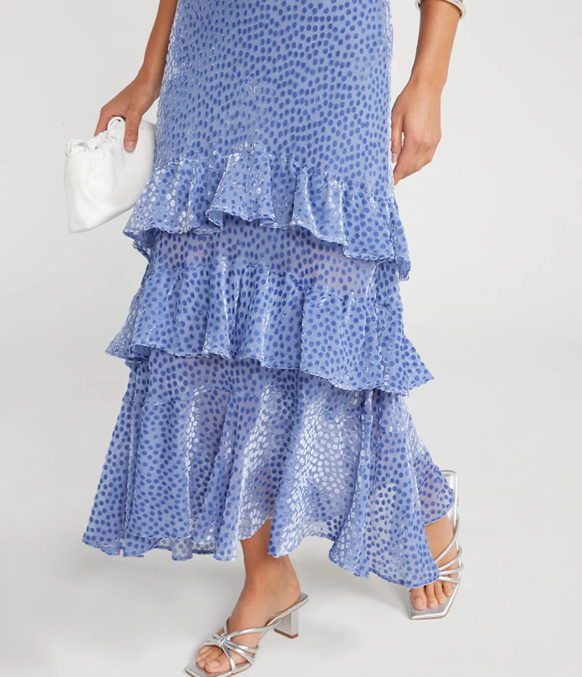 Gilly Tiered Dress In Slate Blue