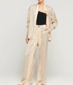 Gio Thin Triple Stripe Silk Shirt In Black And Ecru