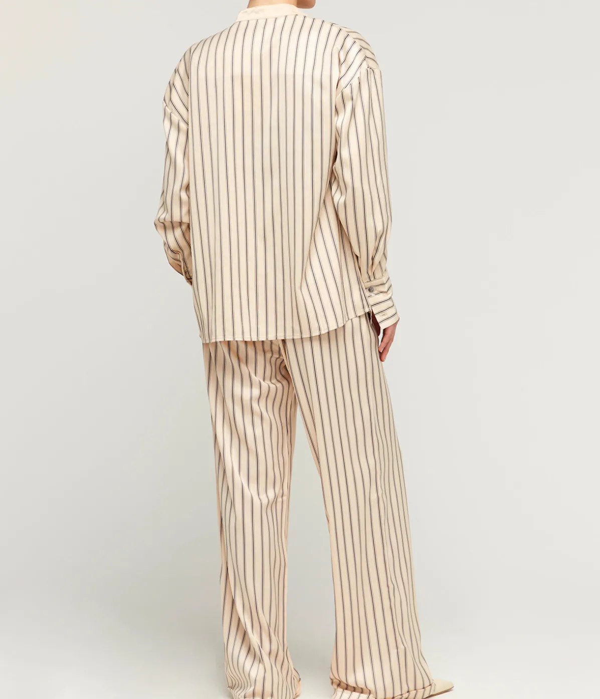 Gio Thin Triple Stripe Silk Shirt In Black And Ecru