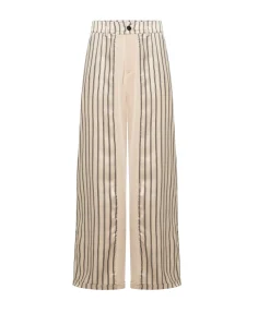 Gio Triple Stripe Tailored Silk Pants In Black And Ecru