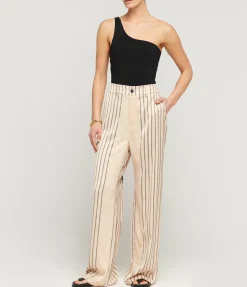 Gio Triple Stripe Tailored Silk Pants In Black And Ecru