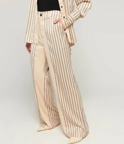 Gio Triple Stripe Tailored Silk Pants In Black And Ecru