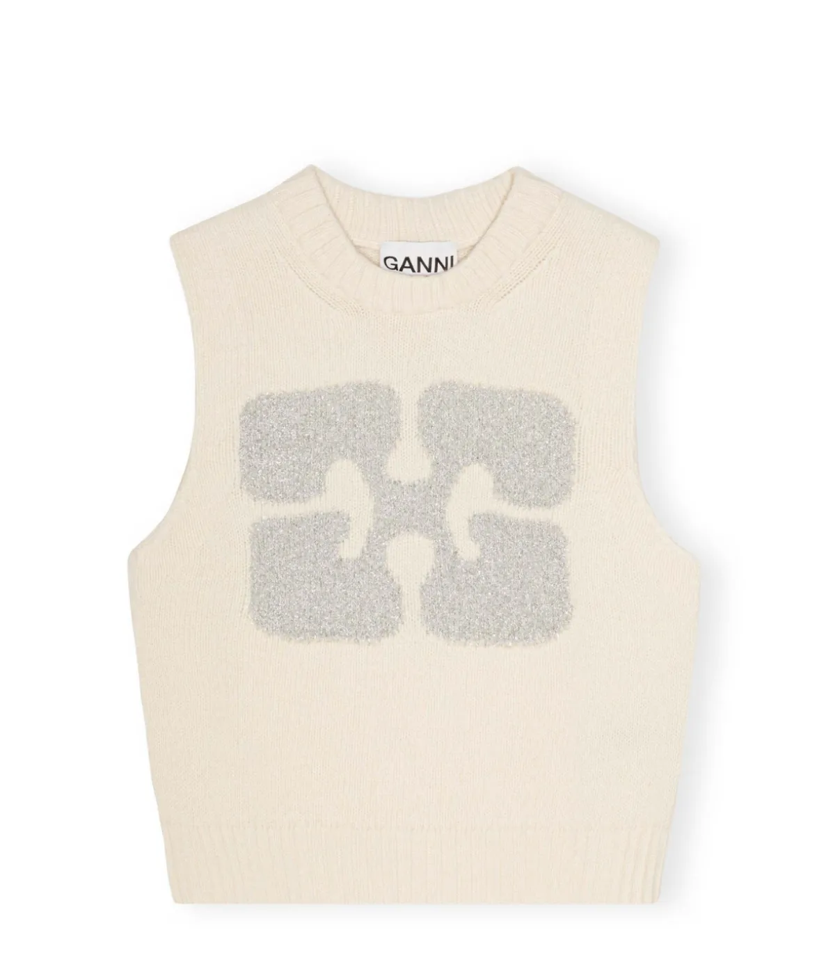 Graphic Wool Vest In Egret