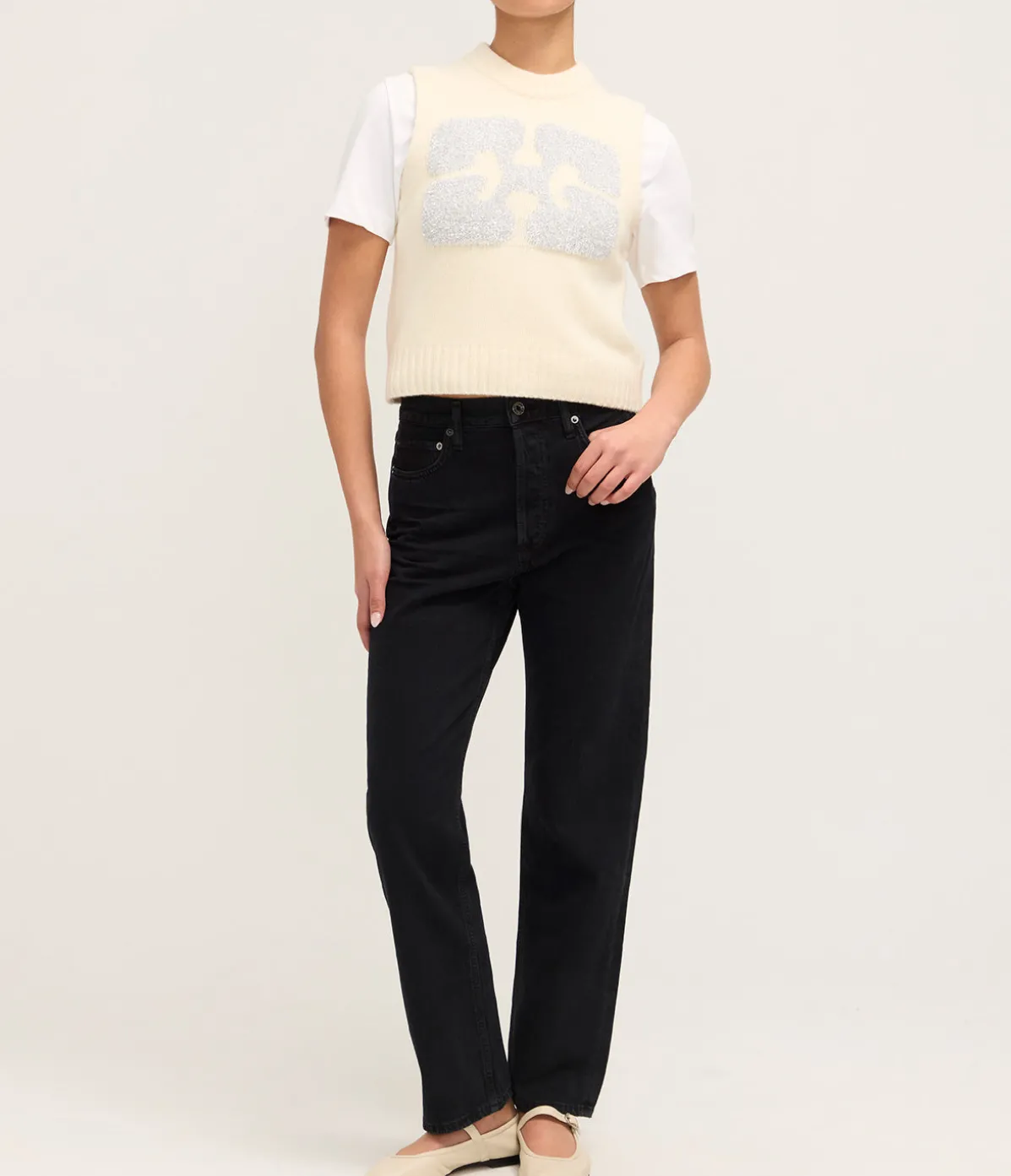 Graphic Wool Vest In Egret