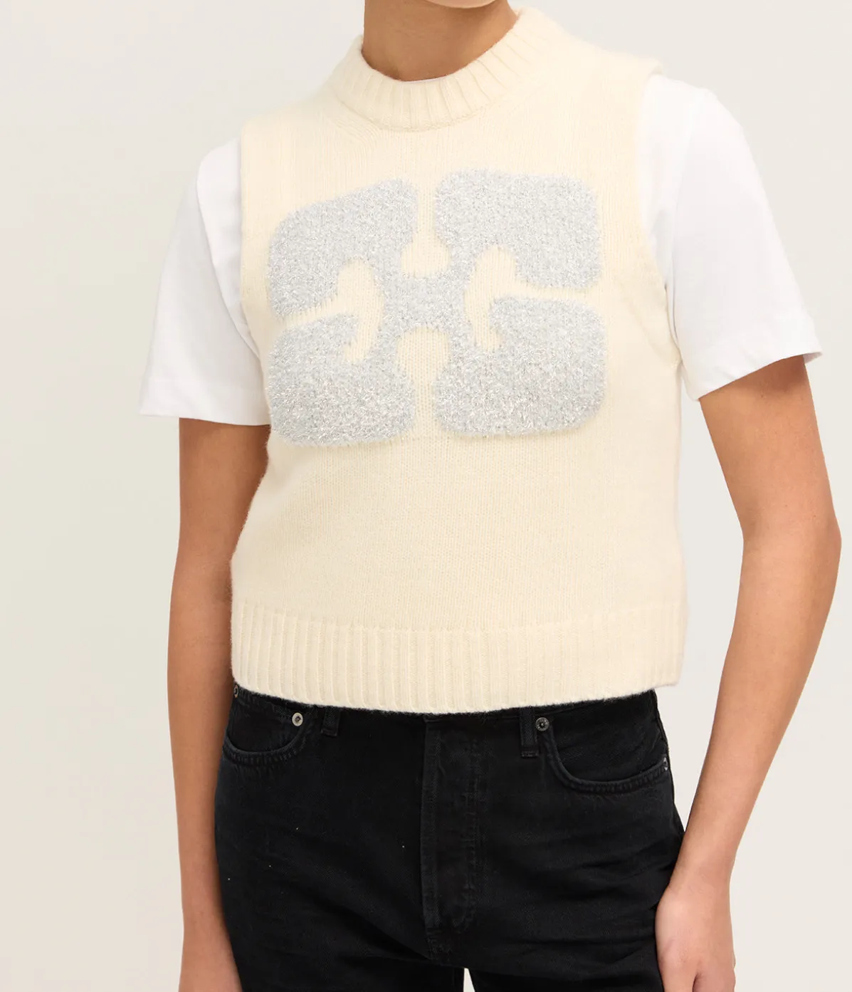 Graphic Wool Vest In Egret