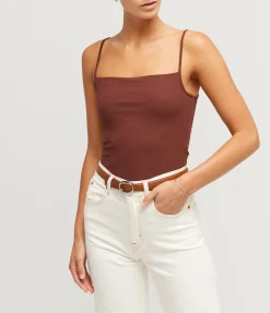 Gwyn Square Neck Tank Top In Milk Chocolate