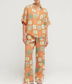 Hallie Linen Pants In Brown Emblem
