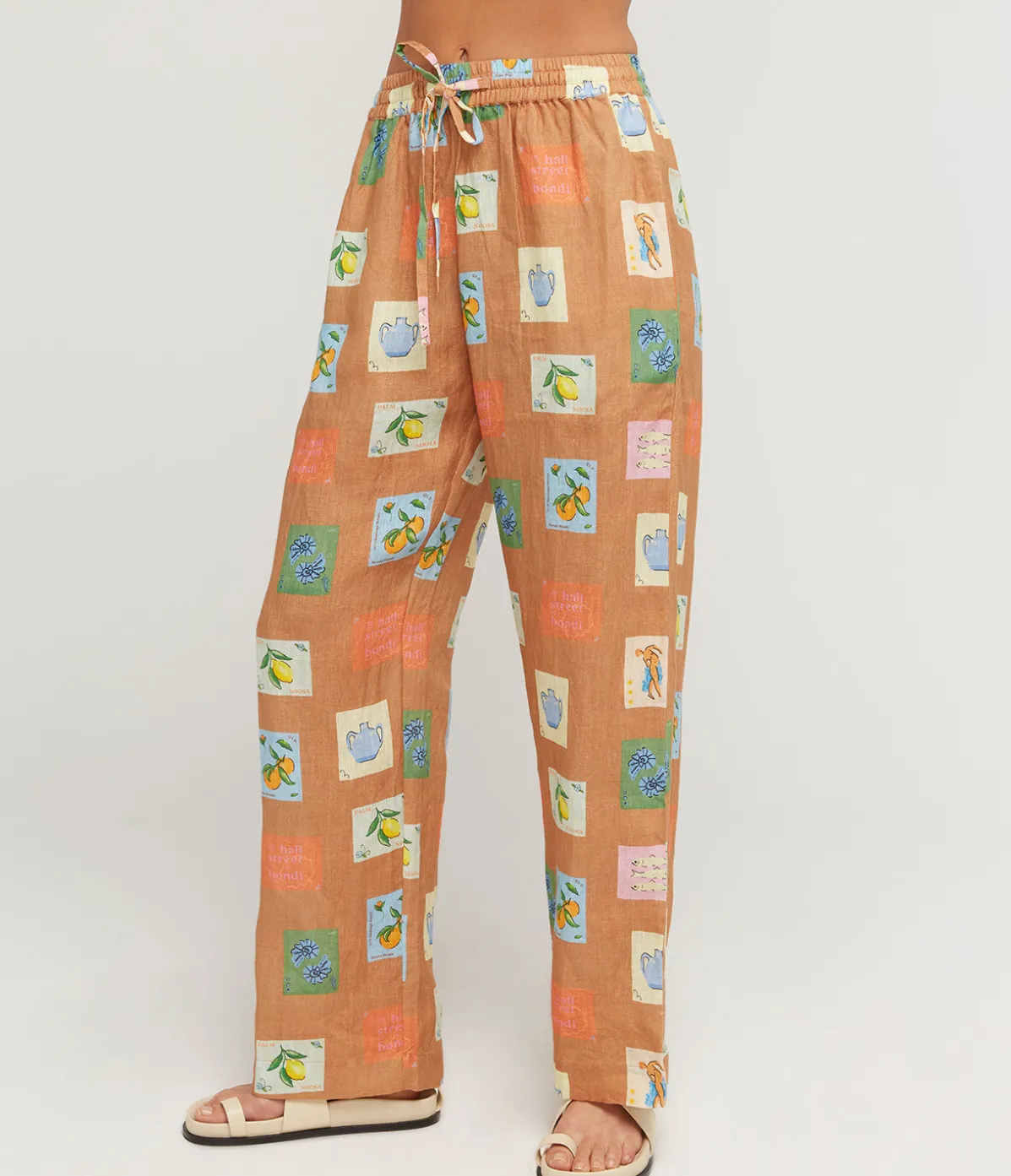 Hallie Linen Pants In Brown Emblem