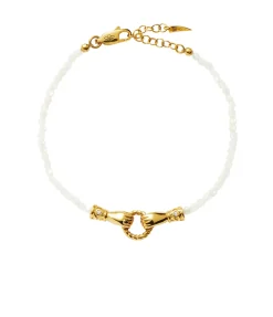 Harris Reed In Good Hands Mini Beaded Gemstone Bracelet In Pearl And Gold