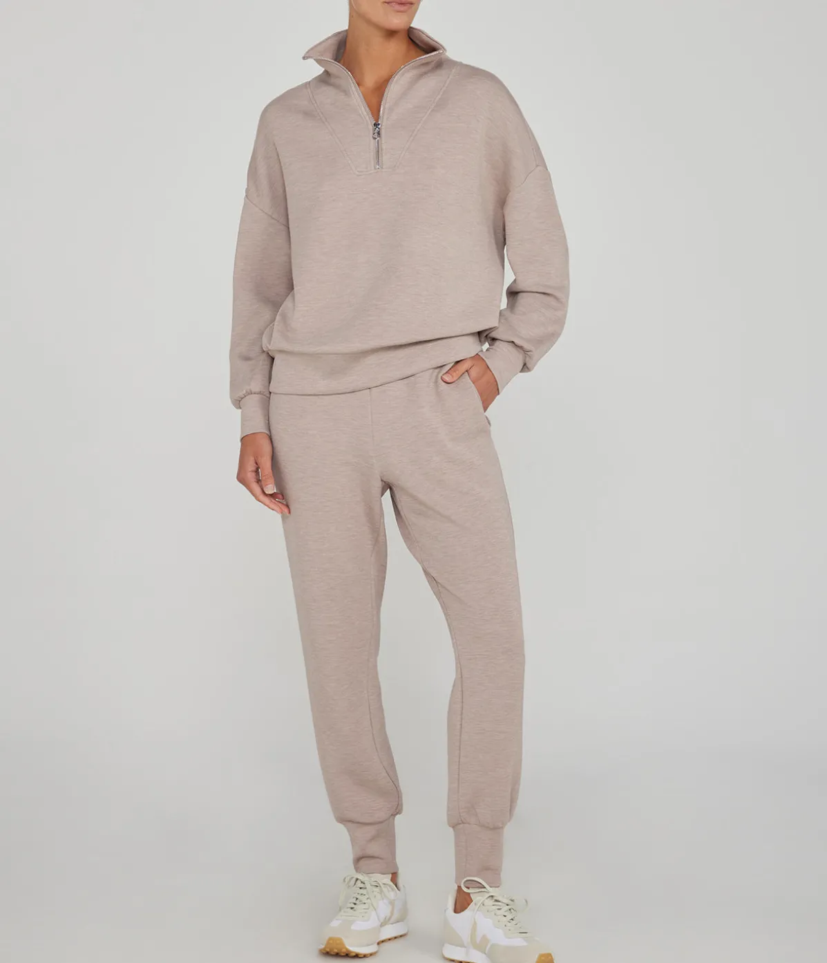 Hawley Half Zip Sweatshirt In Taupe Marle