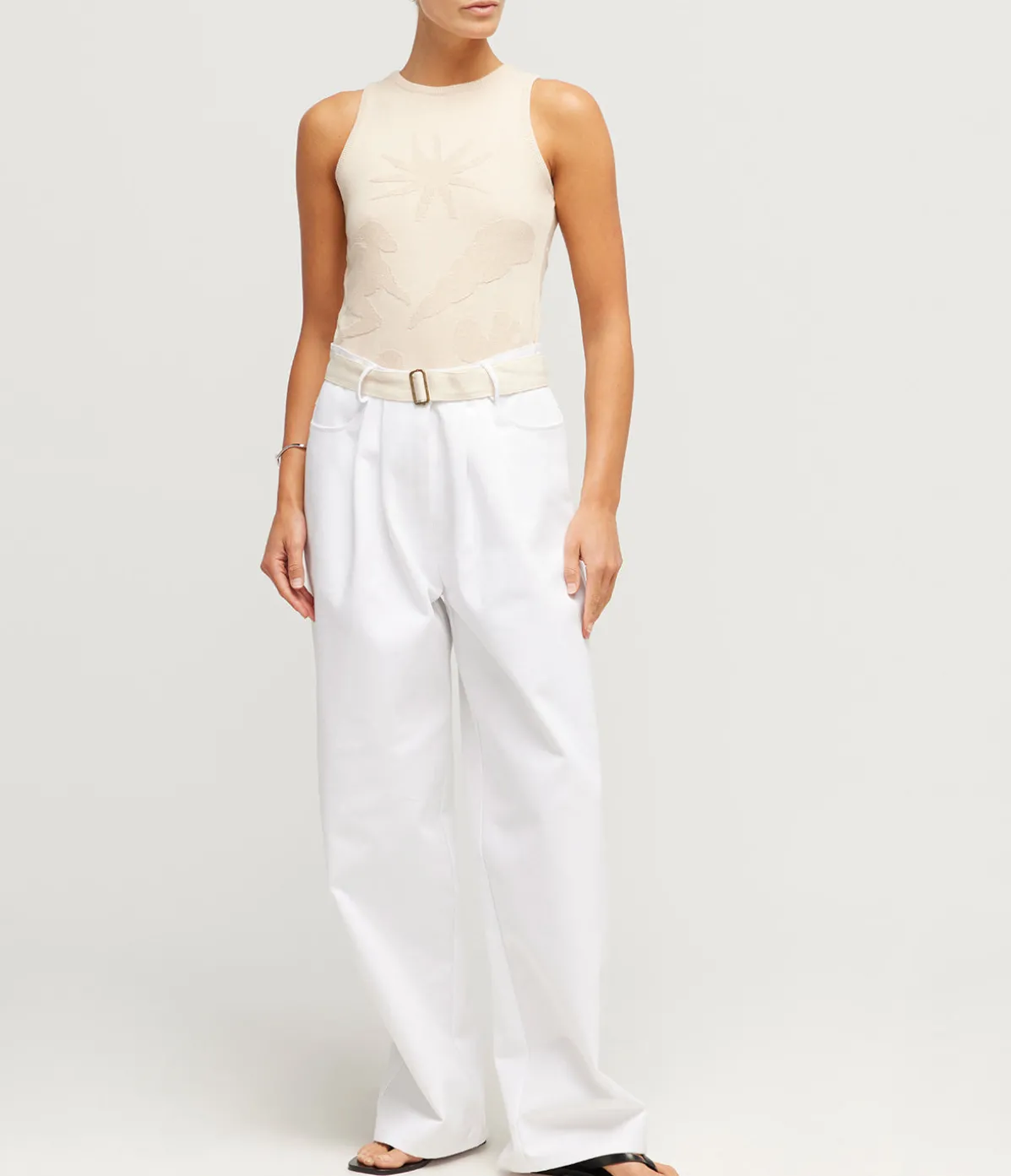 High Neck Knit Singlet In Sand