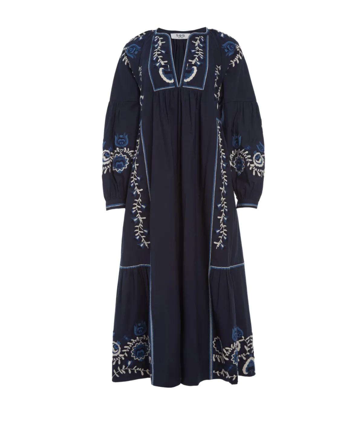 Inga Embroidery Long Sleeve Dress In Navy