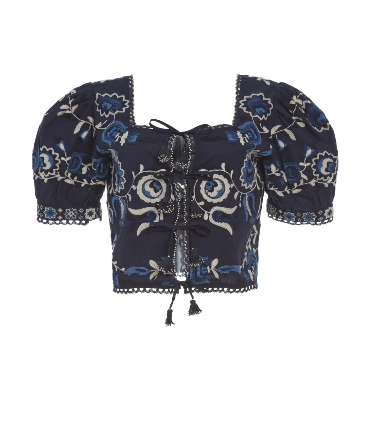 Inga Embroidery Puff Sleeve Top In Navy