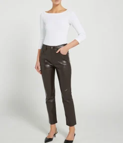 Jolene High Rise Slim Recycled Leather Pant In Chocolate