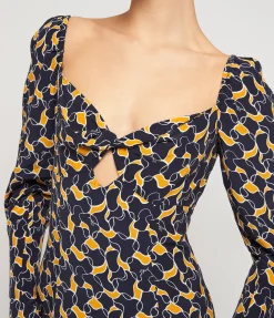 Josephine Dress In Navy Abstract Wave