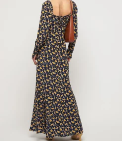 Josephine Dress In Navy Abstract Wave
