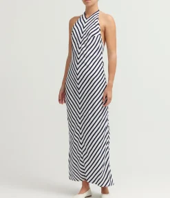Julie Dress In White And Navy Stripe
