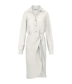 LA Asymetric Wrap Linen Cupro Midi Dress In White