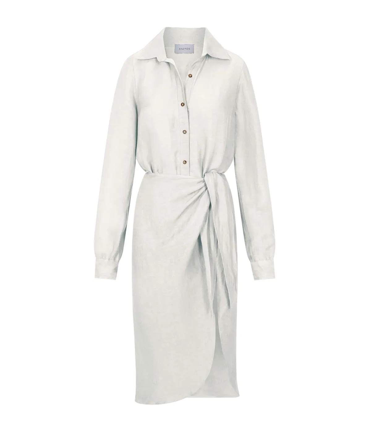 LA Asymetric Wrap Linen Cupro Midi Dress In White