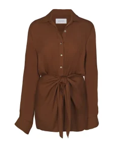 LA Cupro Wrap Silk Mini Dress In Tawny