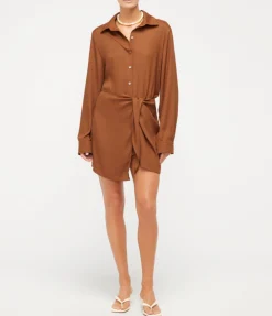 LA Cupro Wrap Silk Mini Dress In Tawny