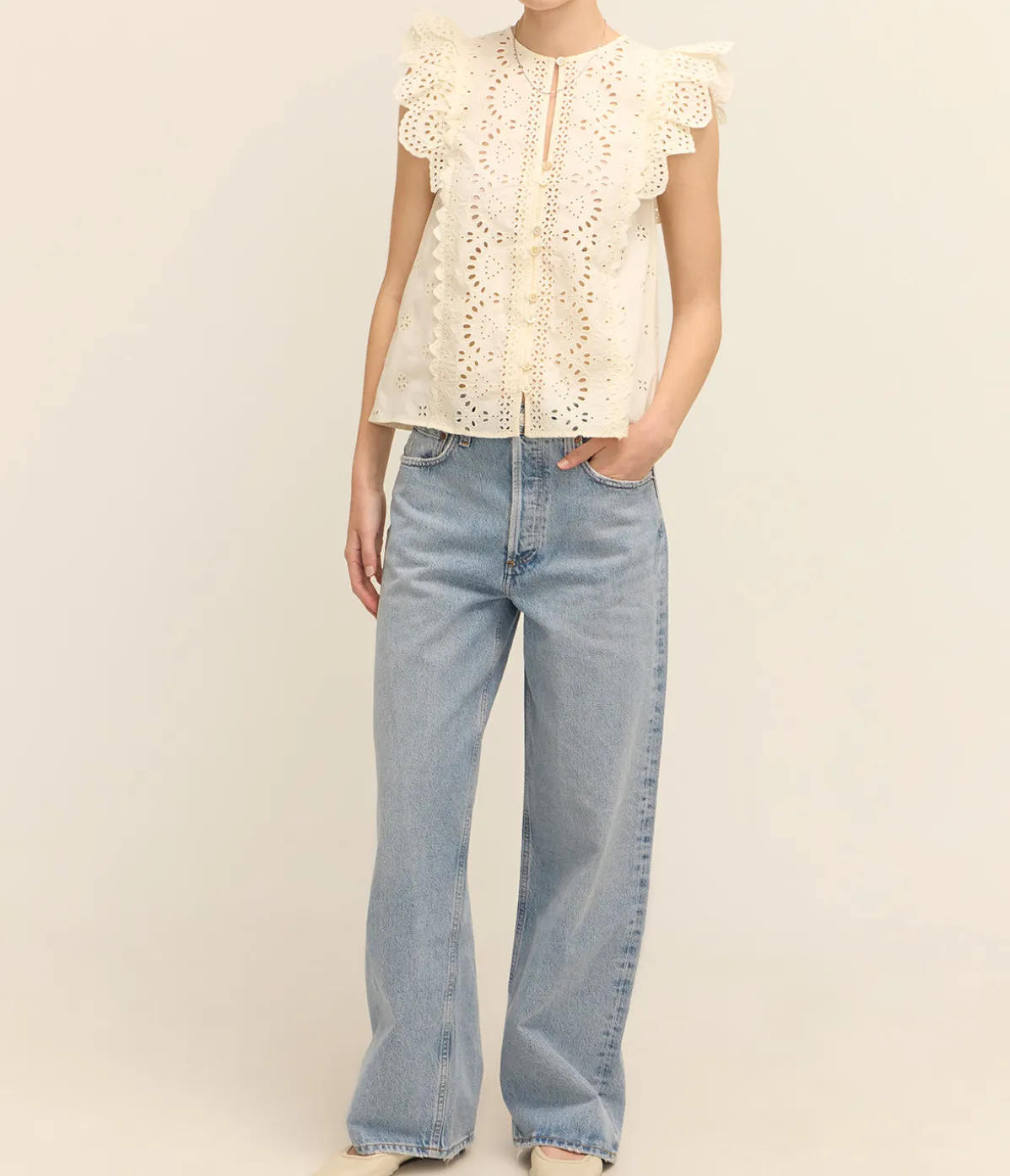 Lainey Embroidery Tank Top In Cream