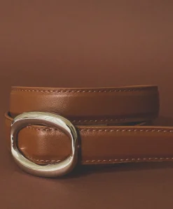 Lauren Leather Belt In Tan And Silver