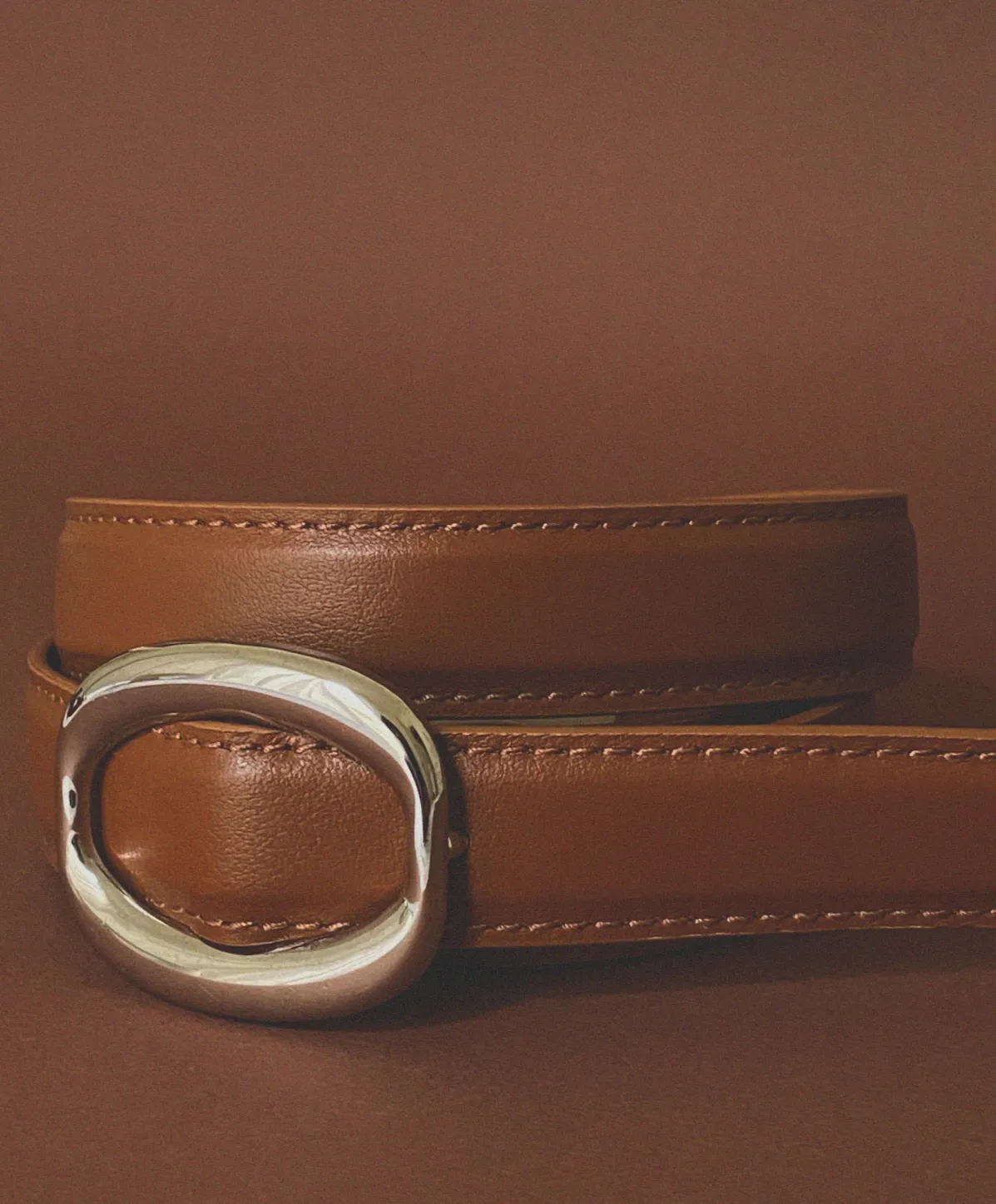 Lauren Leather Belt In Tan And Silver