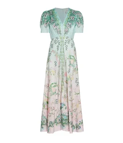 Lea Silk Long Dress In Willow Garden