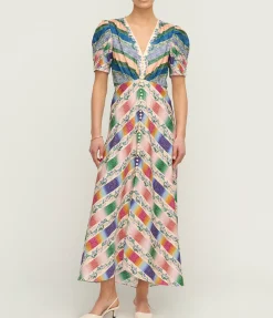 Lea Silk Maxi Dress In Hedgerow Chevron