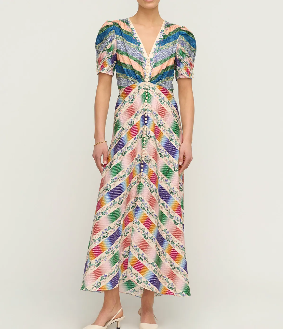 Lea Silk Maxi Dress In Hedgerow Chevron