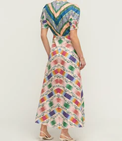 Lea Silk Maxi Dress In Hedgerow Chevron